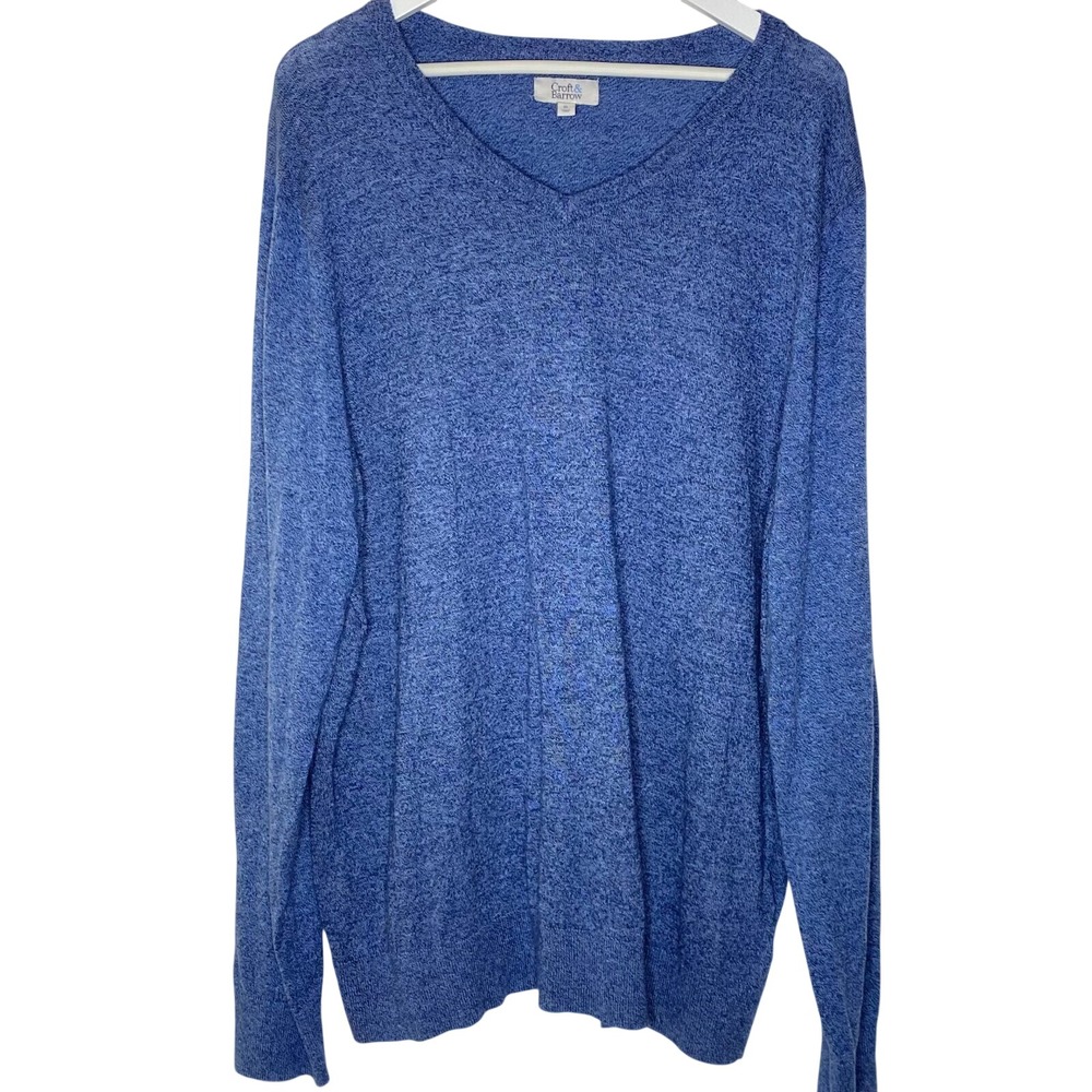 Croft & Barrow Men's Ragg Sweater XL Blue Cotton Modal Pullover V-Neck Layering